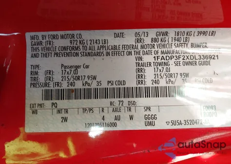 2013 Ford Focus Se z USA, uszkodzony, nr VIN 1FADP3F2XDL336921